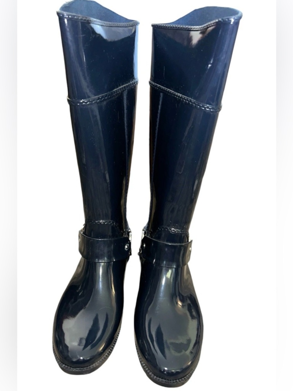 Women MICHAEL Michael Kors Fulton Tall Harness Rain Boots Waterproof Navy